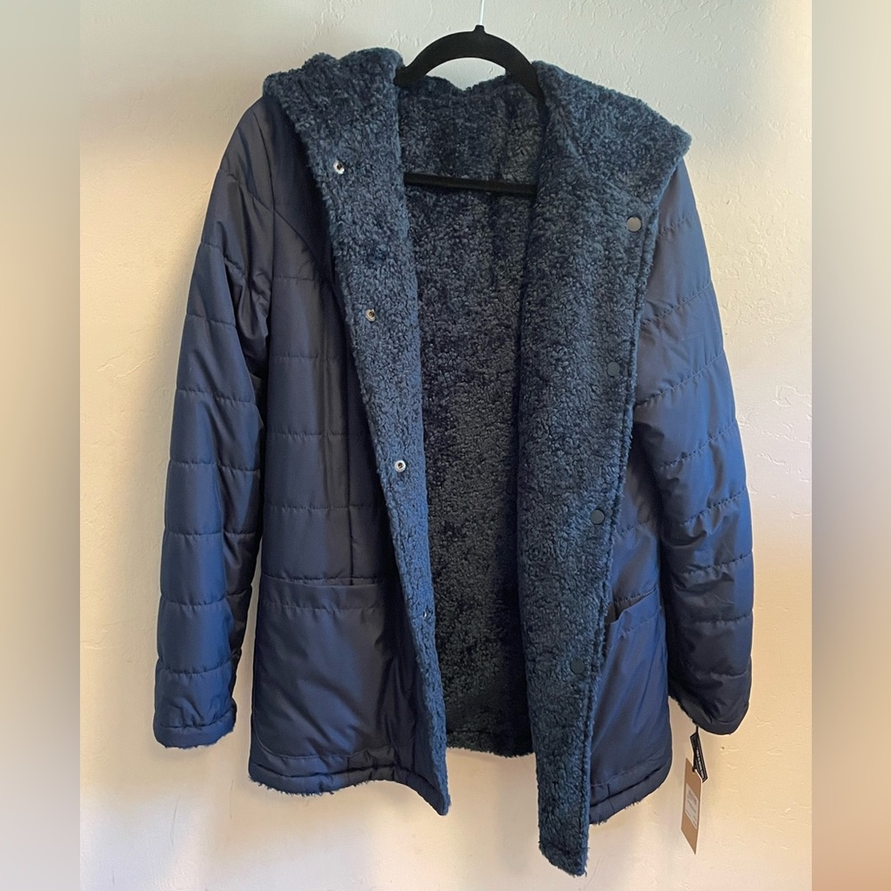 Navy Blue Reversible Teddy Bear Halogen Jacket Size XS